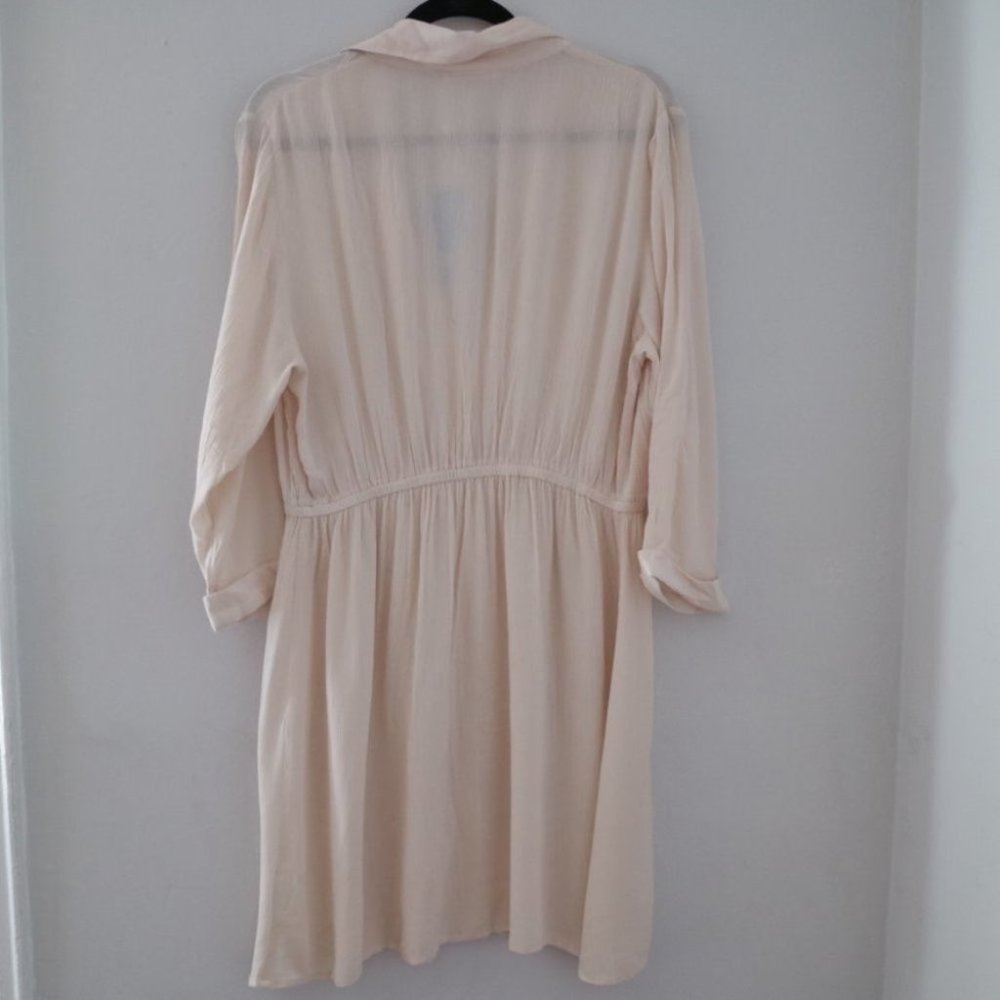 Beige Shirt Collar Summer Bathing Suit Coverup Mini Dress Size Large - Picture 3 of 5